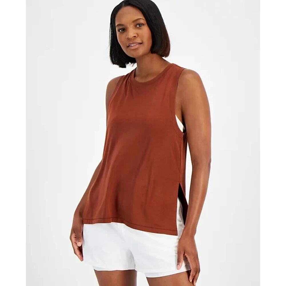 ID Ideology Womens Flowy Side-Slit Knit Tank Top Scoop Neck Cinnamon NWT B74